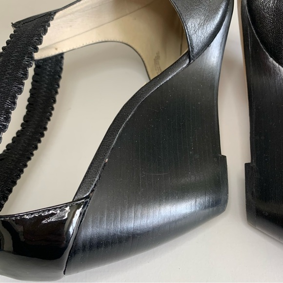Michael Kors Black Leather Peep Toe Wedge- Sz 10 M - Picture 8 of 14